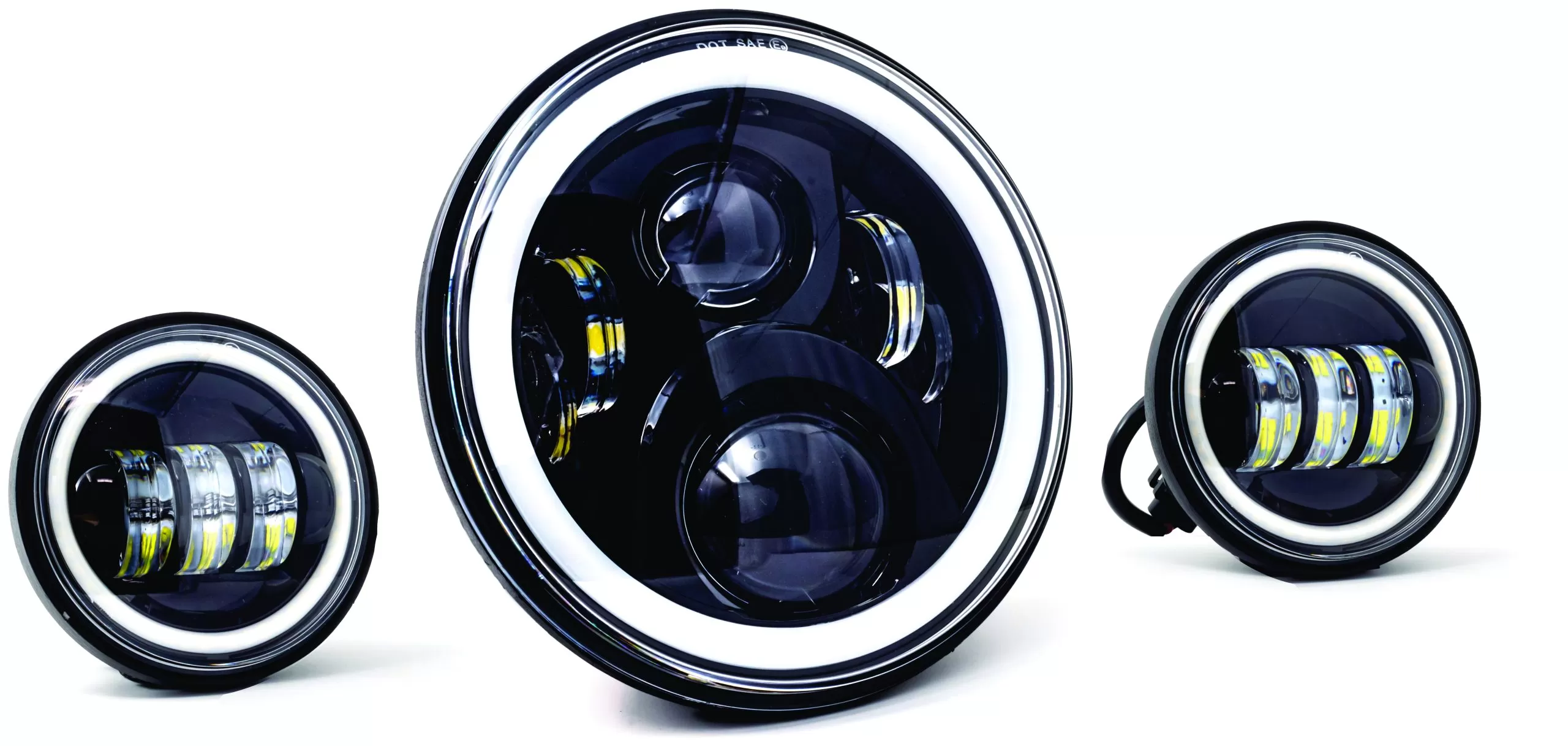 Letric Lighting Co. 7" LED Full-Halo Wide-Array Headlamp W/ 2 4.5" Passing Lamps For Harley 1997-2023